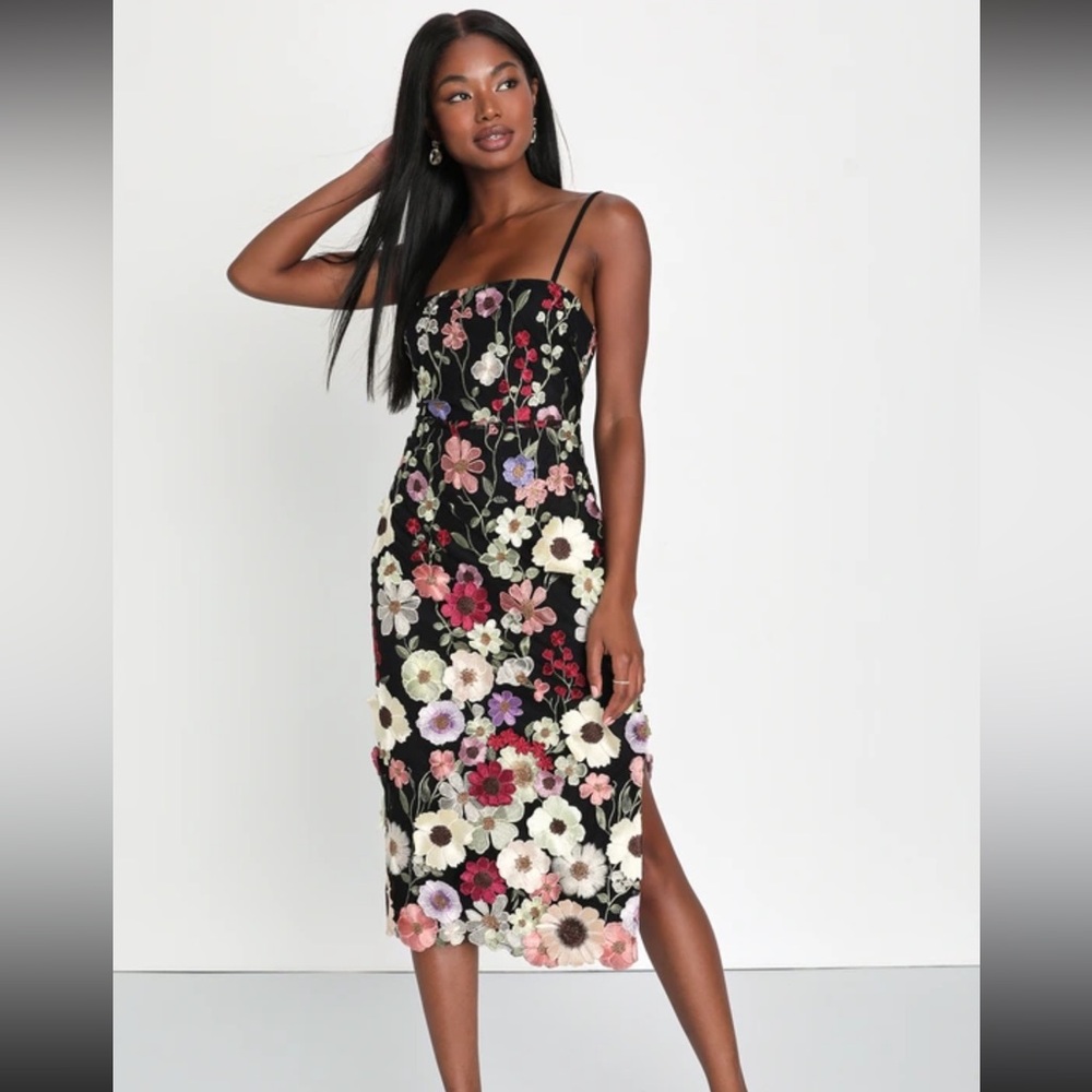 Floral Black Midi Dress